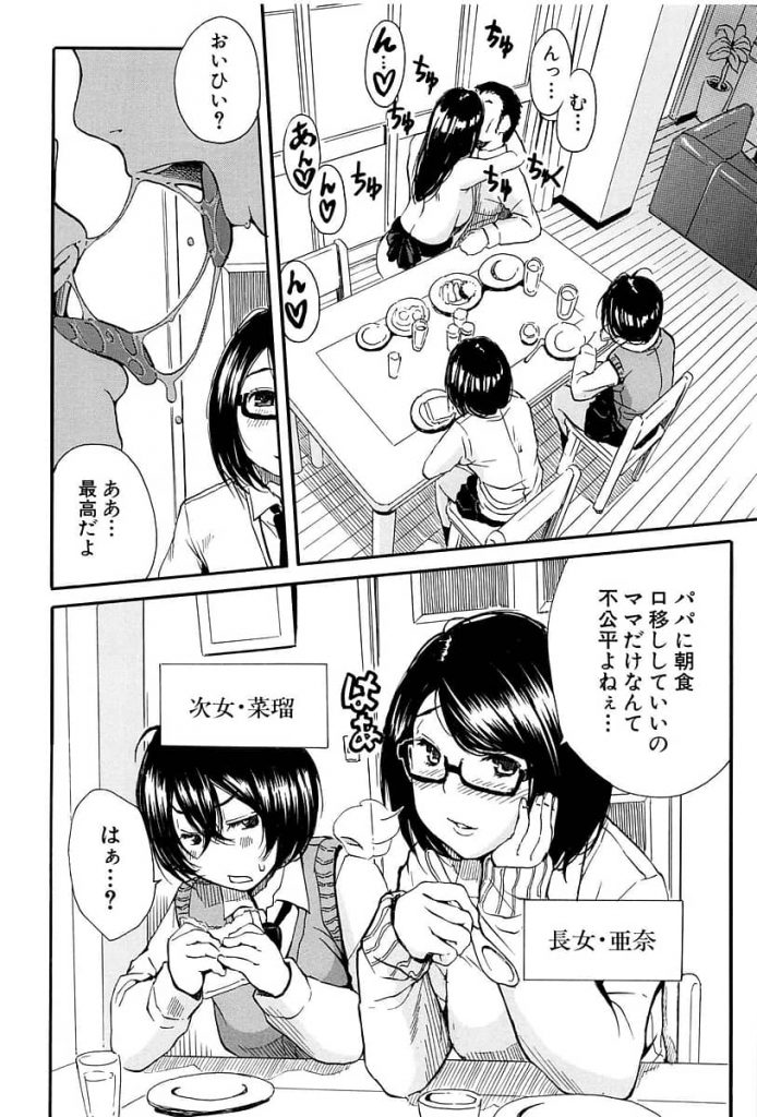 【エロ漫画】朝から姉に膣内射精し母のモーニング黄金水を飲む父、淫らに狂った家庭で1人マトモな娘に家族愛の魔の手が迫る!【千要よゆち】