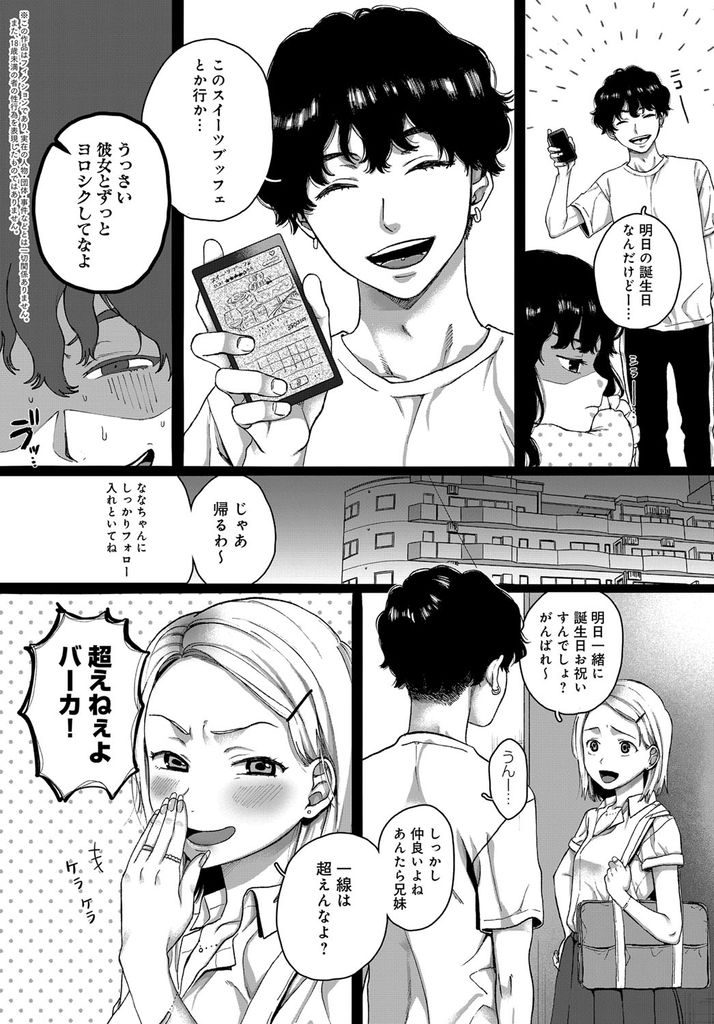 【エロ漫画】大好きなお兄ちゃんが恋人とエッチしてる姿を目撃して不機嫌になるJK妹!慰めようとする兄に誕生日だから処女を貰って欲しいと懇願!念願の近親相姦で兄妹の一線を越え種付けをおねだりするも体外射精されて大号泣!