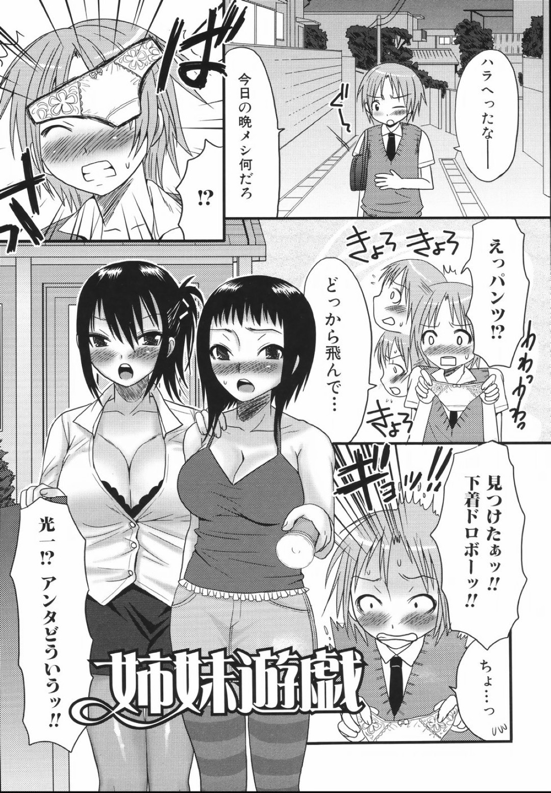 【エロ漫画】下着泥棒と疑われた青年が近所のお姉ちゃん達にお仕置きでレイプされてハーレムに性処理しちゃうwww【パルコ長嶋：姉妹遊戯】